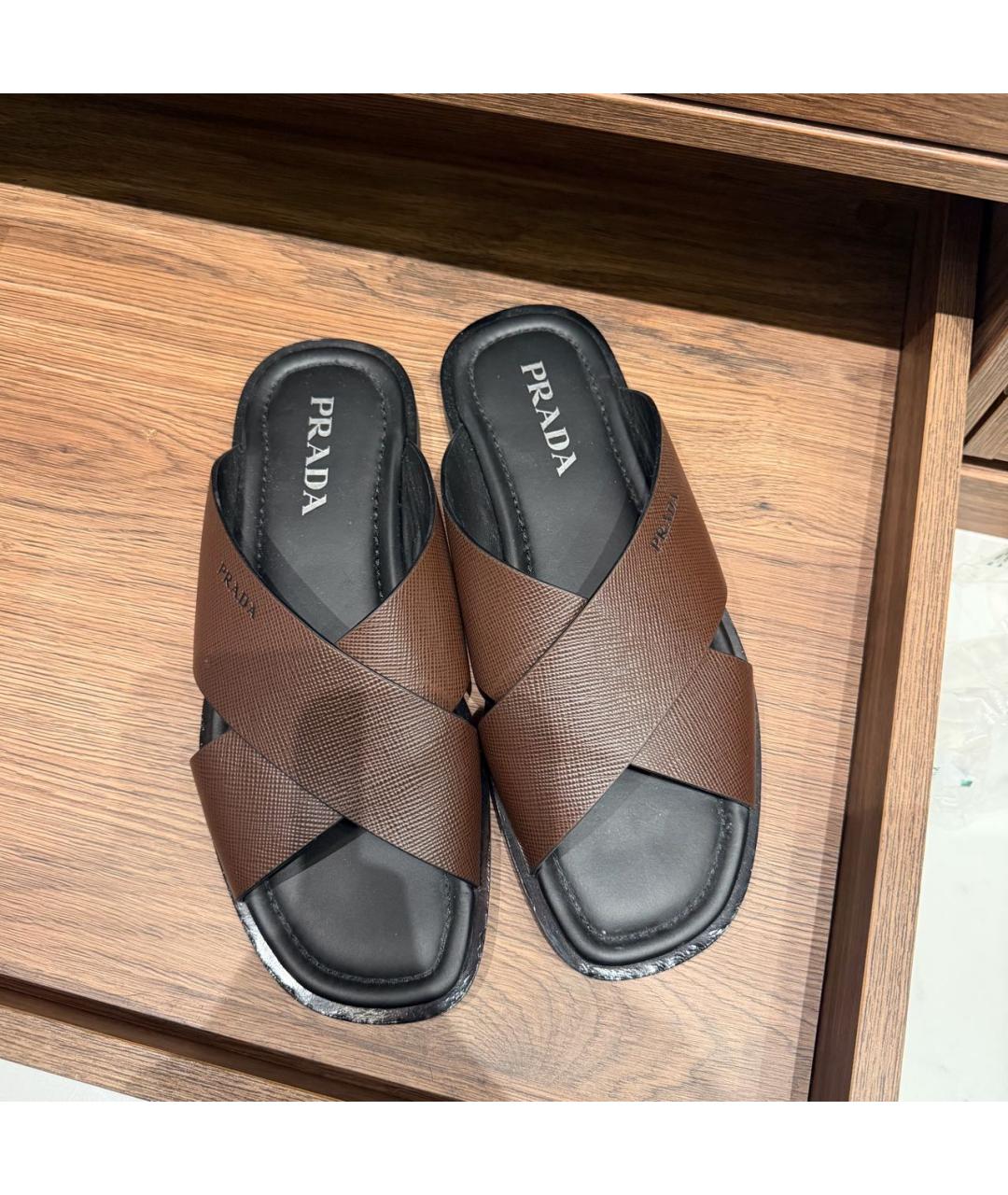 PRADA Коричневые кожаные сандалии, фото 6