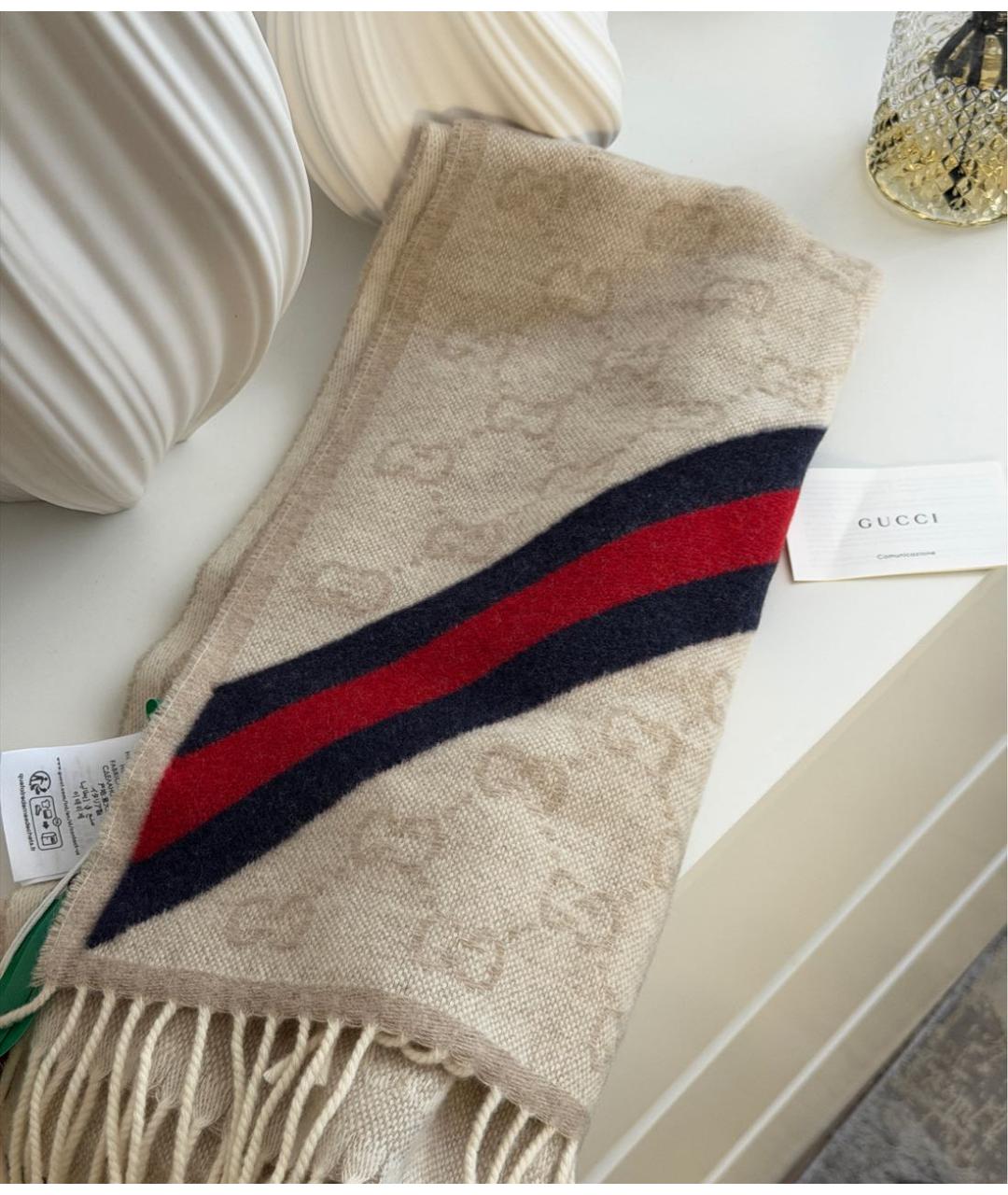 GUCCI Белый шерстяной шарф, фото 4