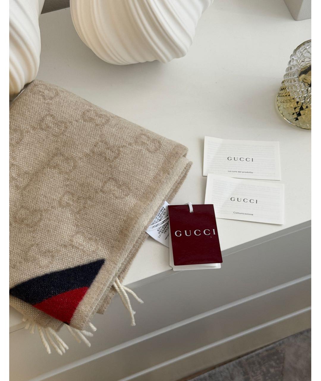 GUCCI Белый шерстяной шарф, фото 7