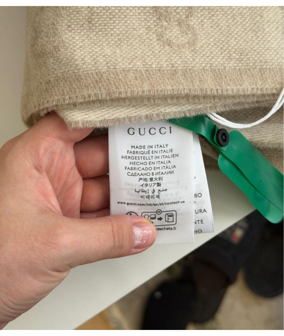 GUCCI Белый шерстяной шарф, фото 2