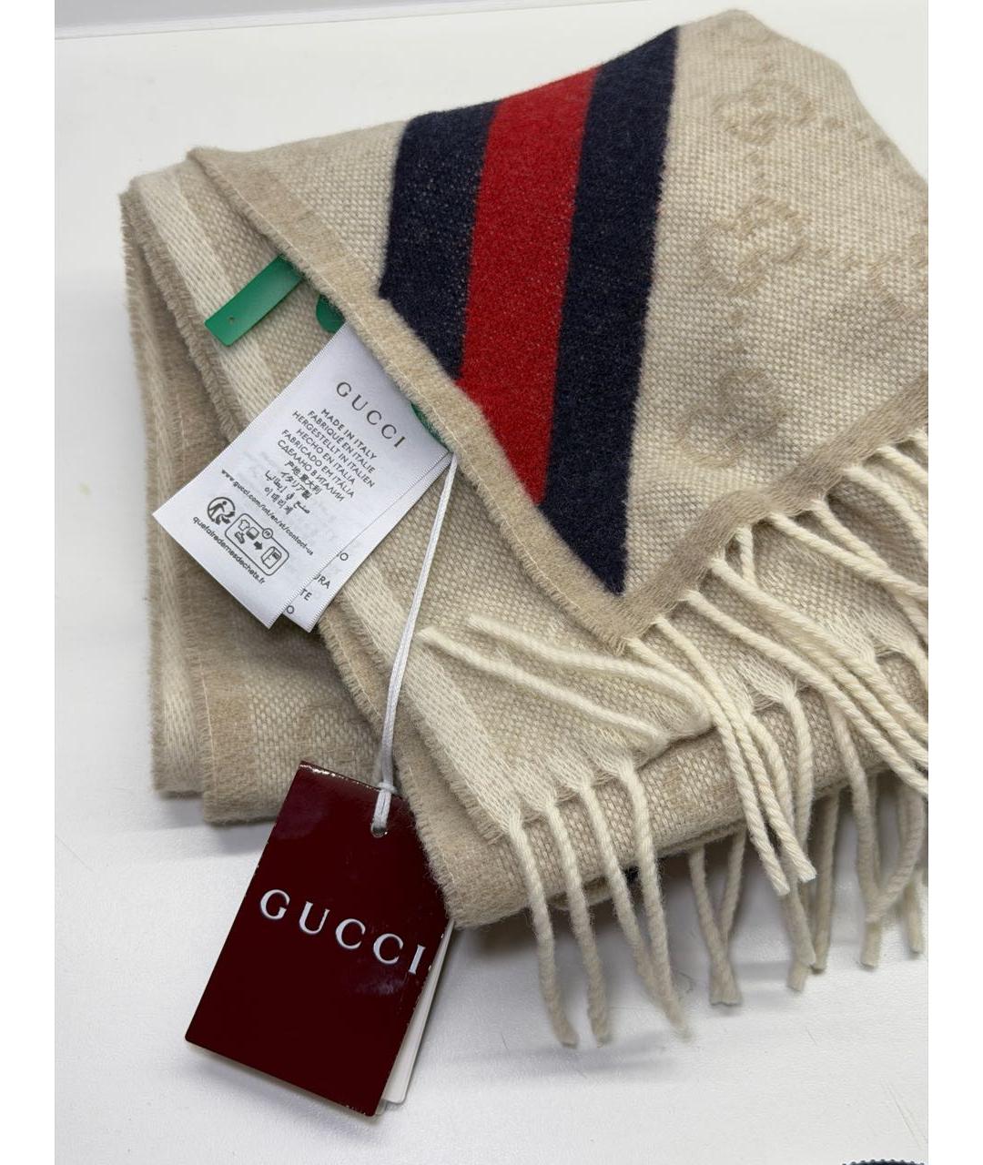 GUCCI Белый шерстяной шарф, фото 5