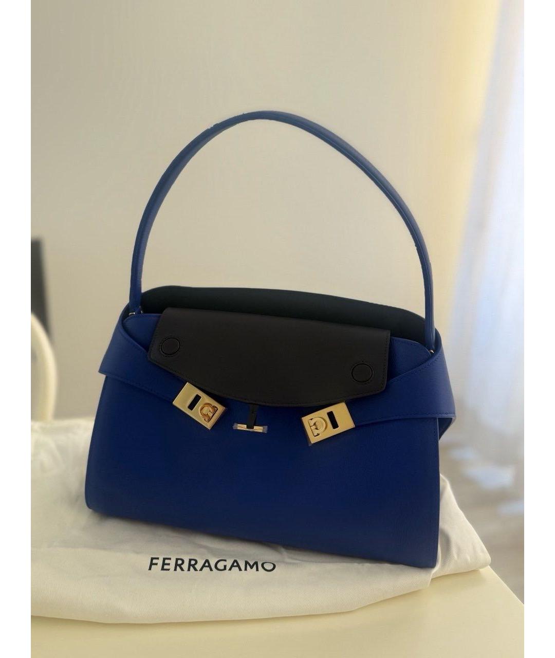 FERRAGAMO Синяя кожаная сумка с короткими ручками, фото 8