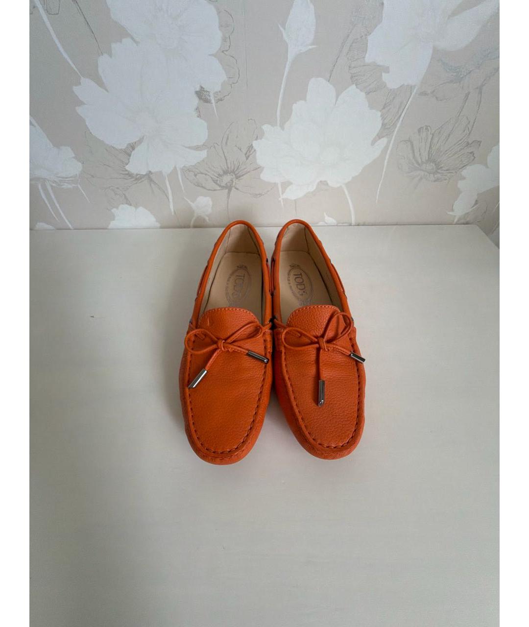 TOD'S Оранжевые кожаные мокасины, фото 2