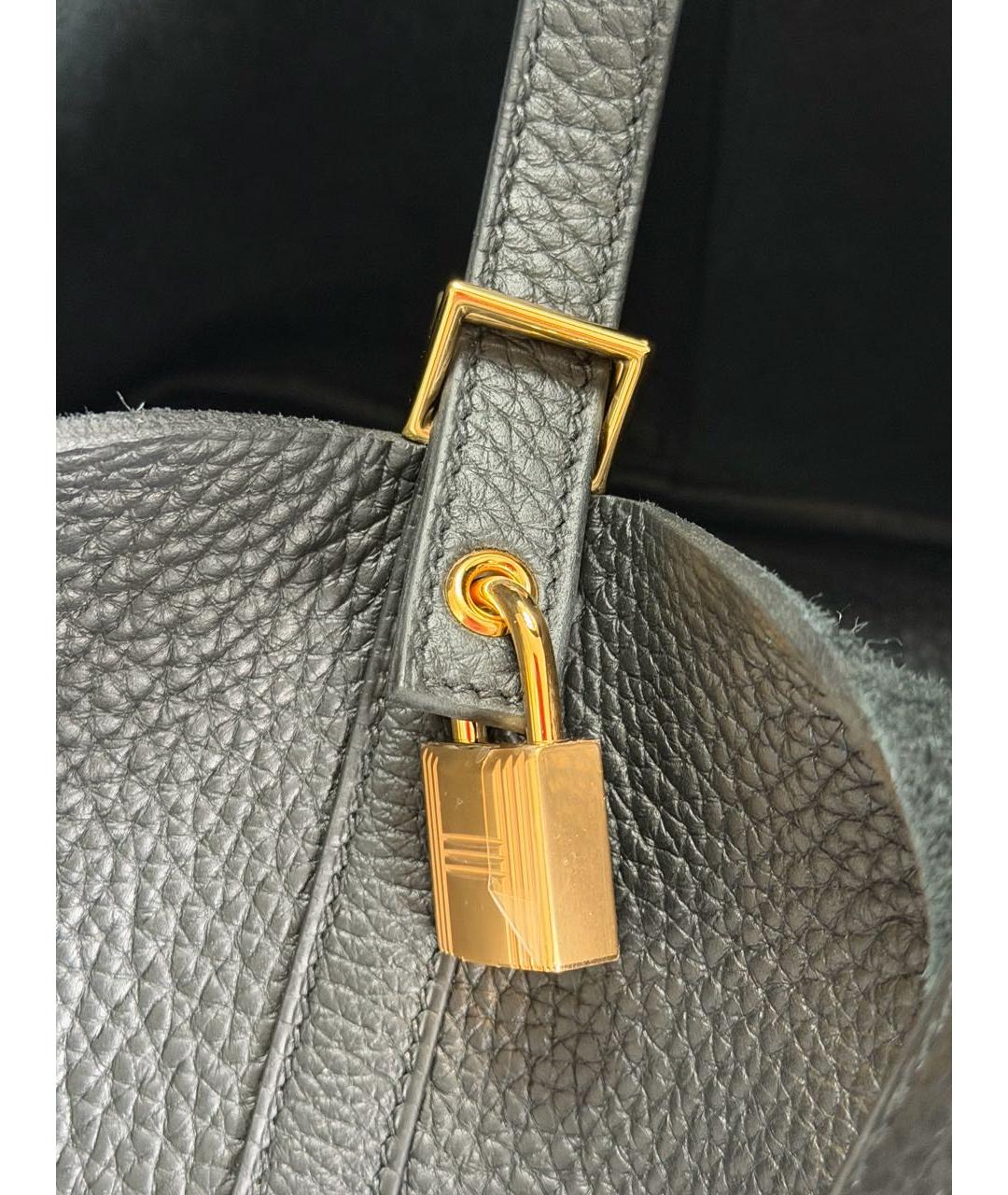 HERMES Черная кожаная сумка с короткими ручками, фото 5