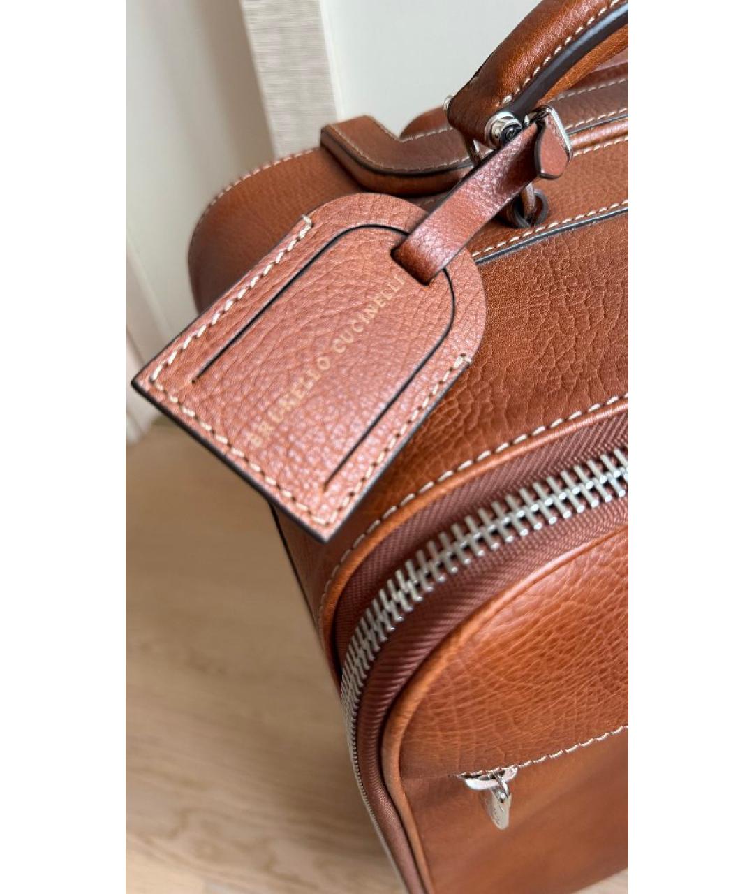 BRUNELLO CUCINELLI Коричневый кожаный чемодан, фото 6