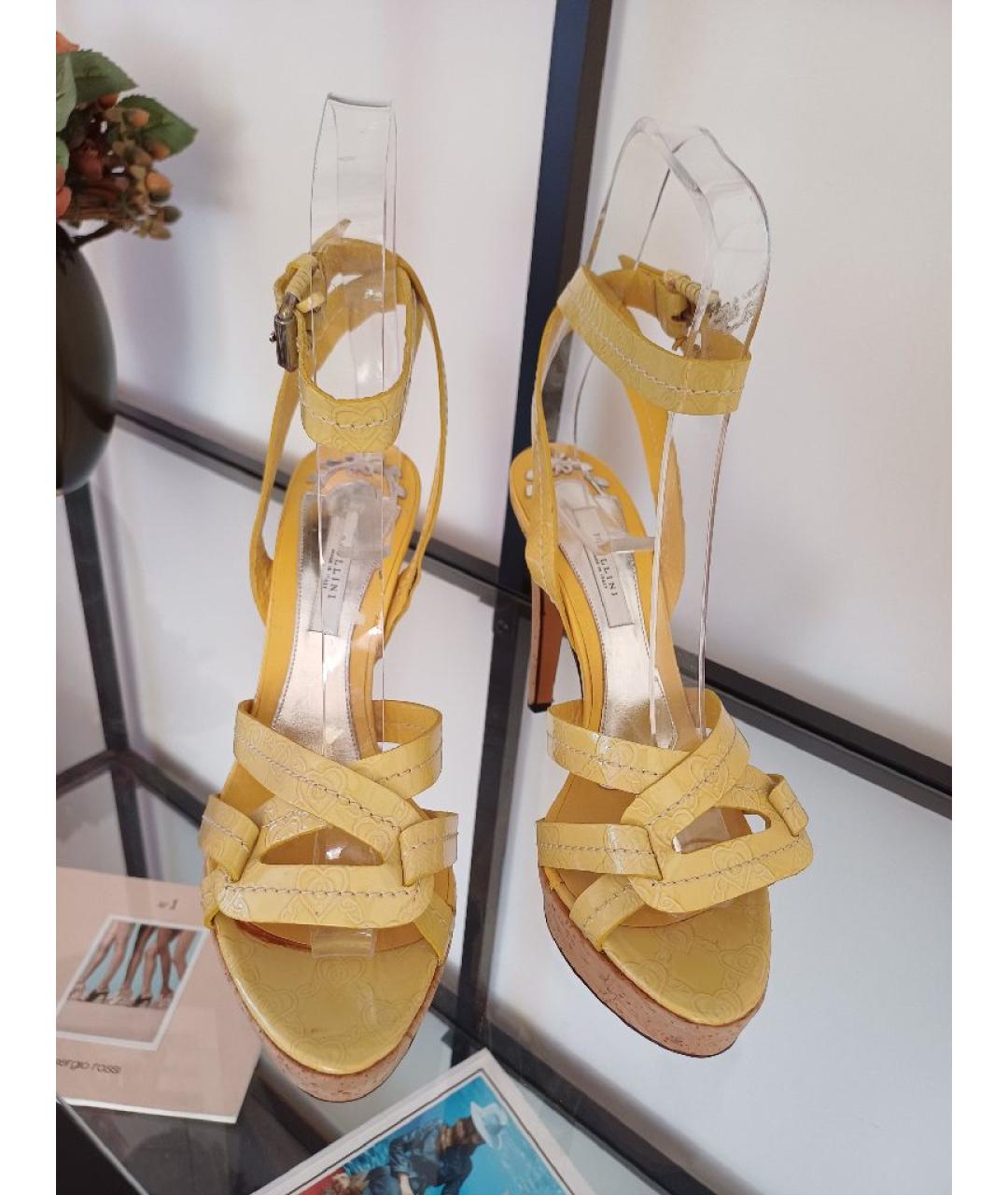 POLLINI Желтые босоножки из лакированной кожи, фото 7