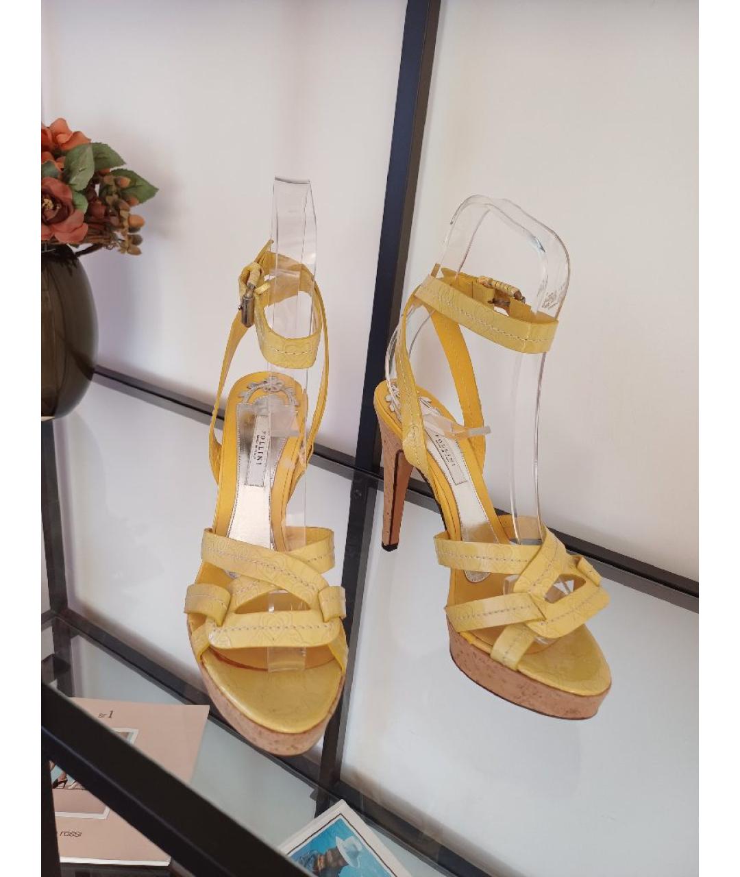 POLLINI Желтые босоножки из лакированной кожи, фото 5