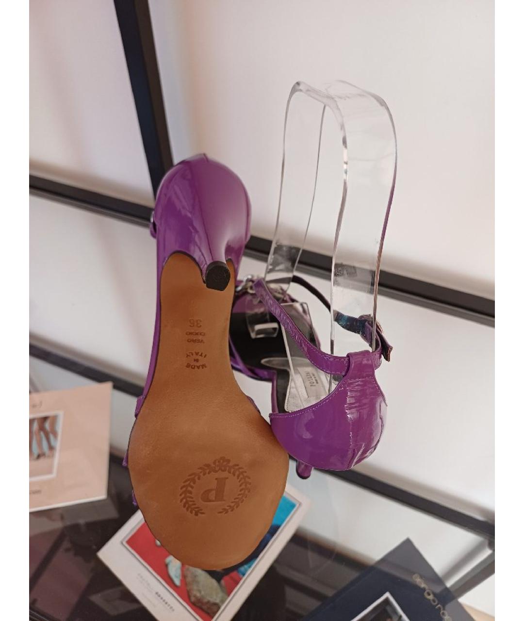 POLLINI Фиолетовые босоножки из лакированной кожи, фото 9