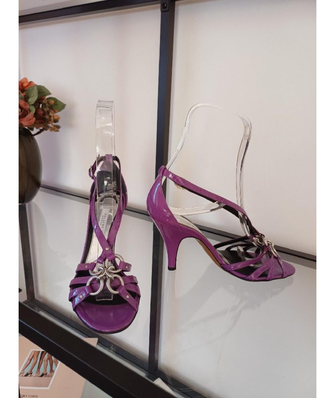POLLINI Фиолетовые босоножки из лакированной кожи, фото 5