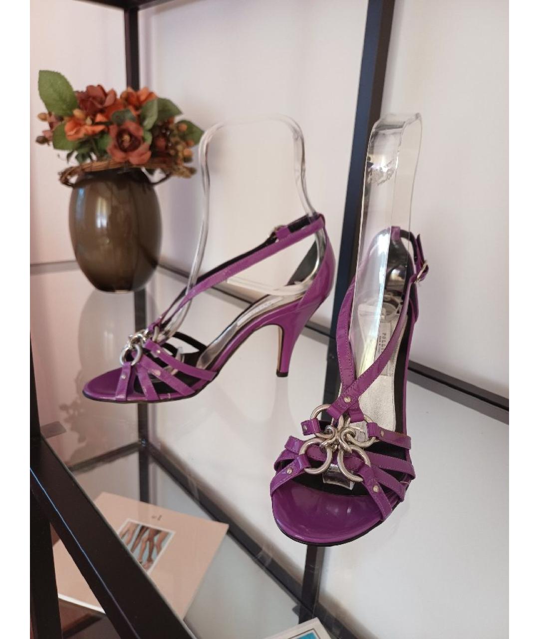 POLLINI Фиолетовые босоножки из лакированной кожи, фото 6