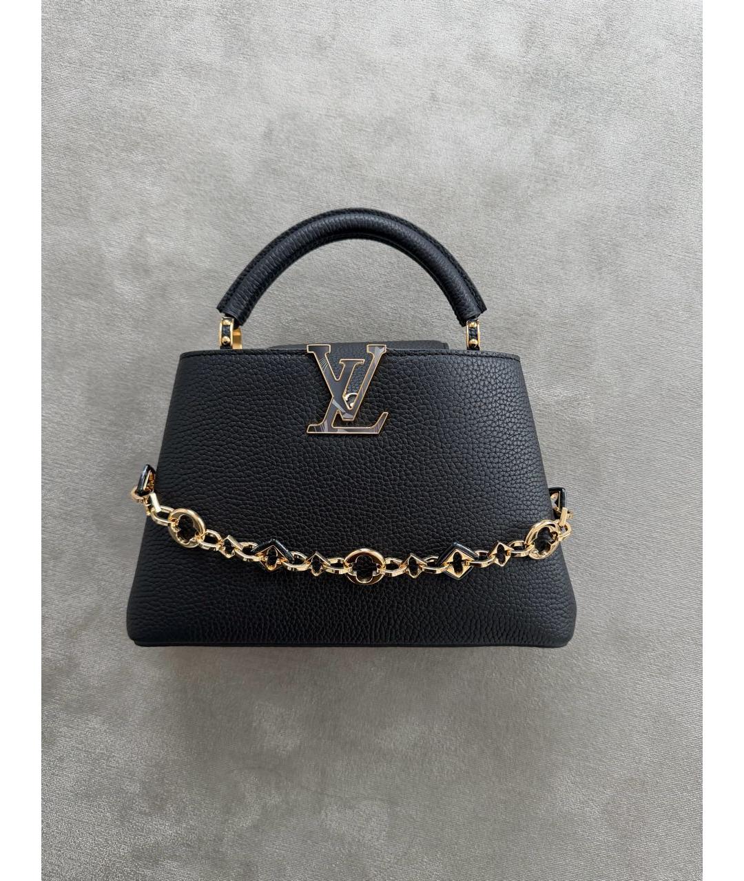 LOUIS VUITTON Черная кожаная сумка с короткими ручками, фото 5