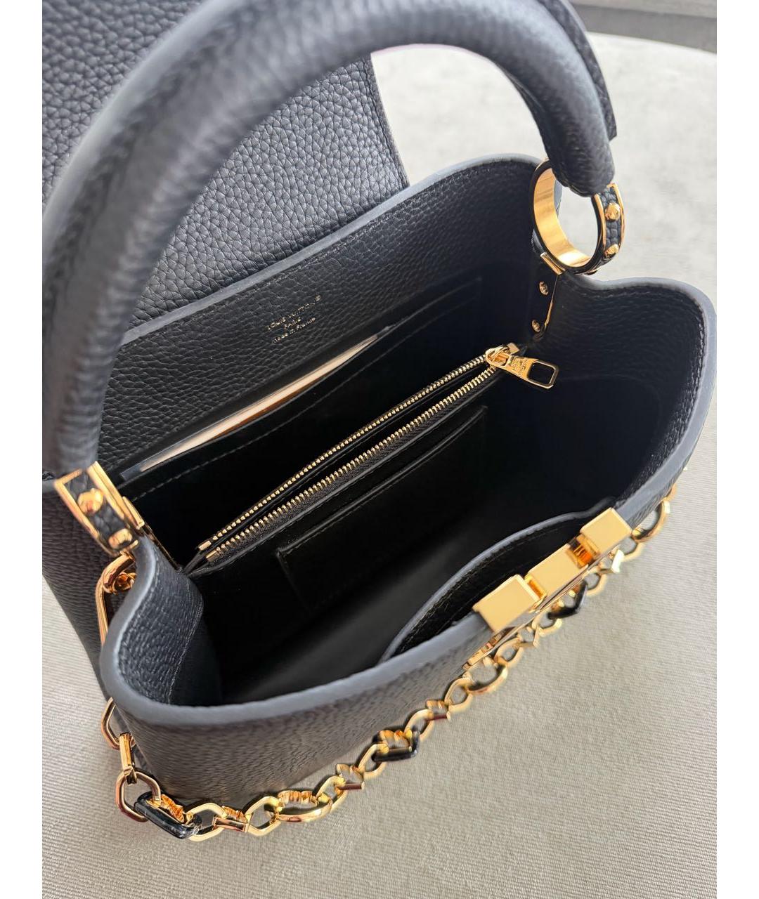 LOUIS VUITTON Черная кожаная сумка с короткими ручками, фото 4