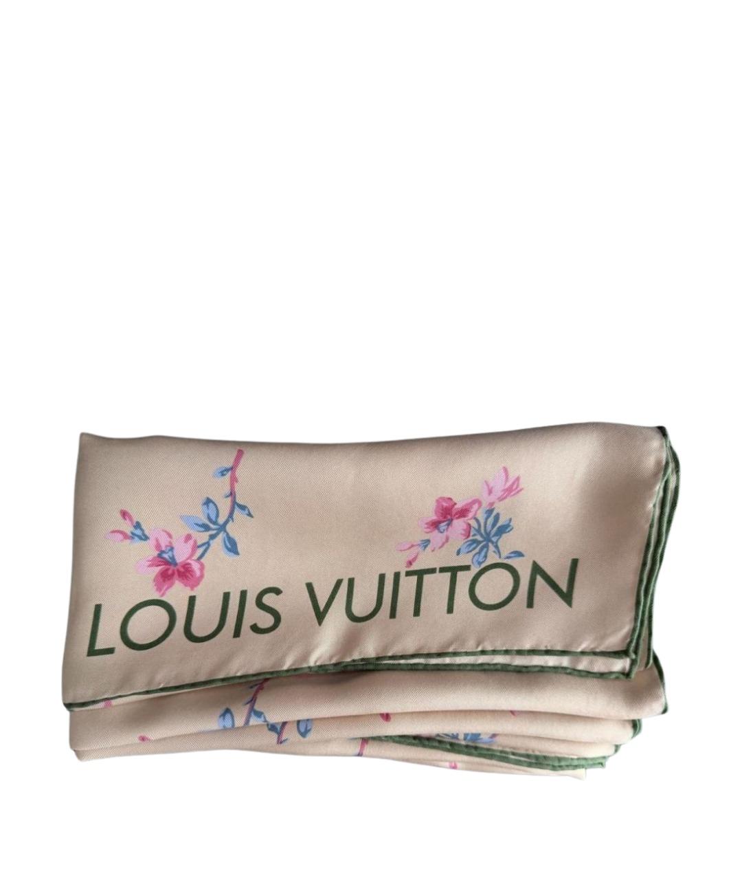 LOUIS VUITTON Бежевый шелковый платок, фото 1