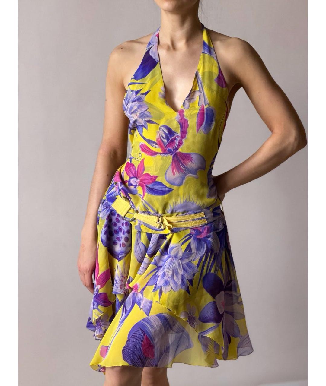 VERSUS VERSACE Желтое шелковое коктейльное платье, фото 5