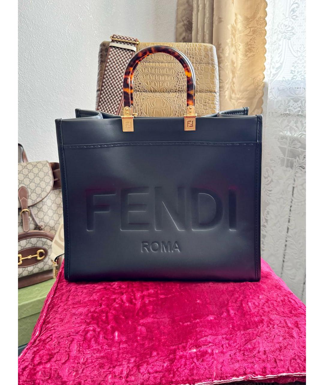 FENDI Черная кожаная сумка тоут, фото 9