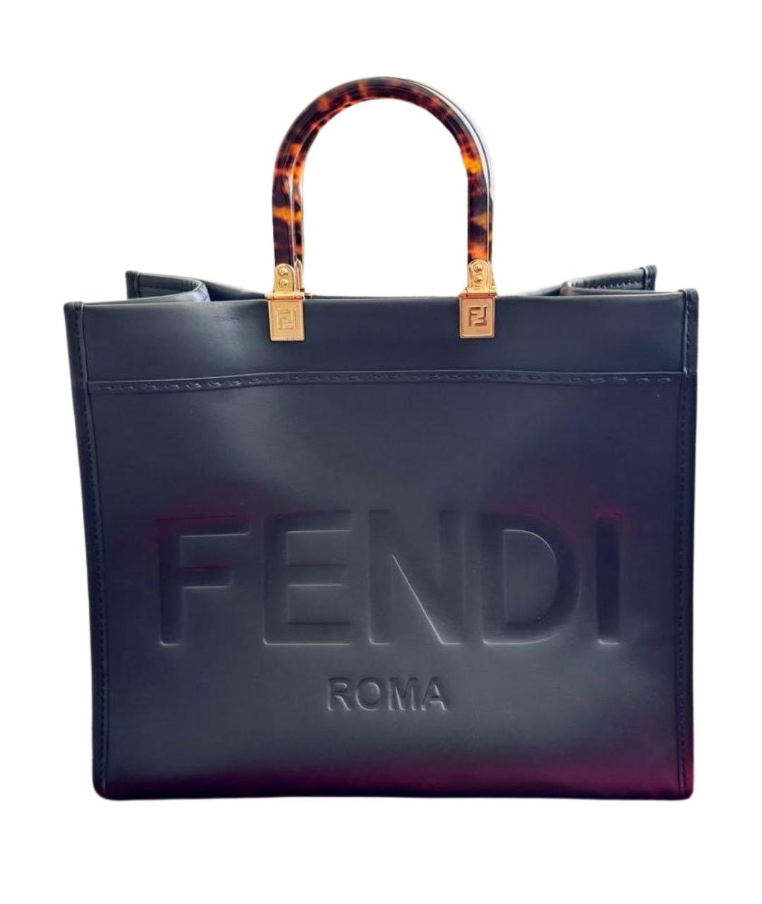 FENDI Черная кожаная сумка тоут, фото 1