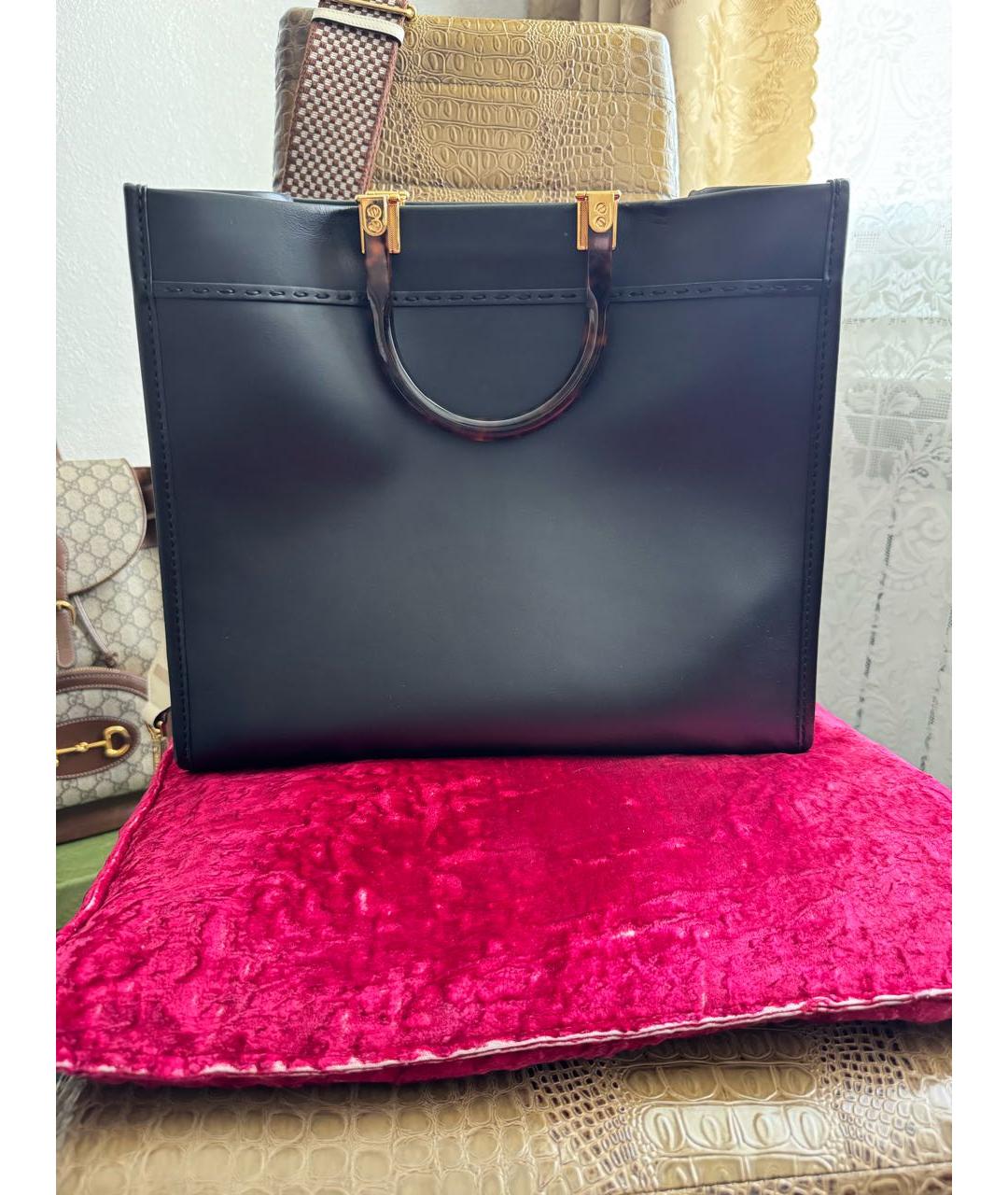 FENDI Черная кожаная сумка тоут, фото 2