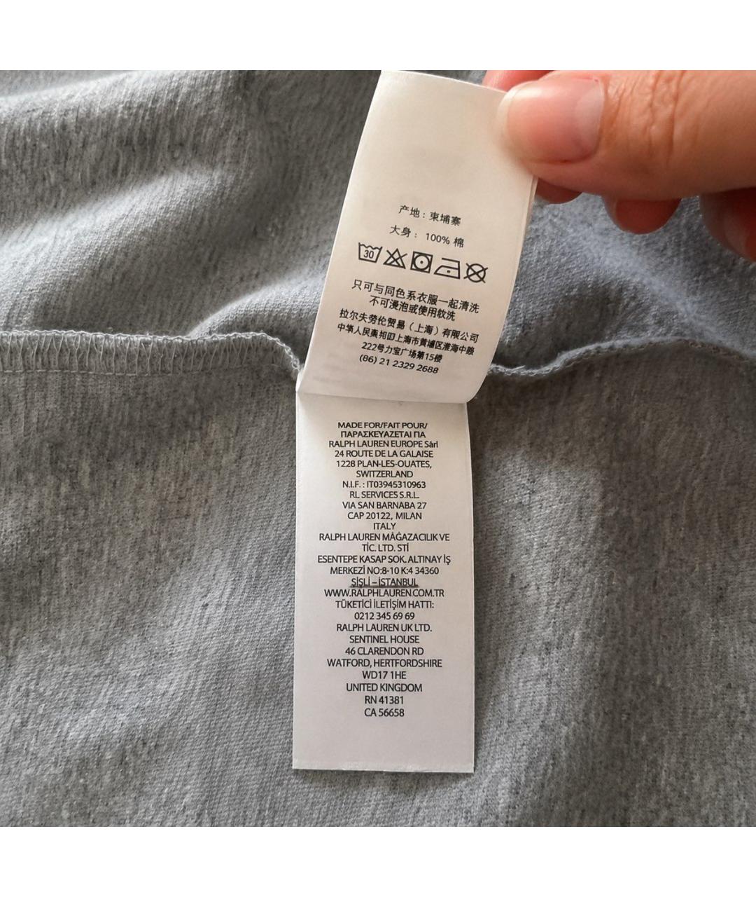 POLO RALPH LAUREN Серая хлопковая футболка, фото 6