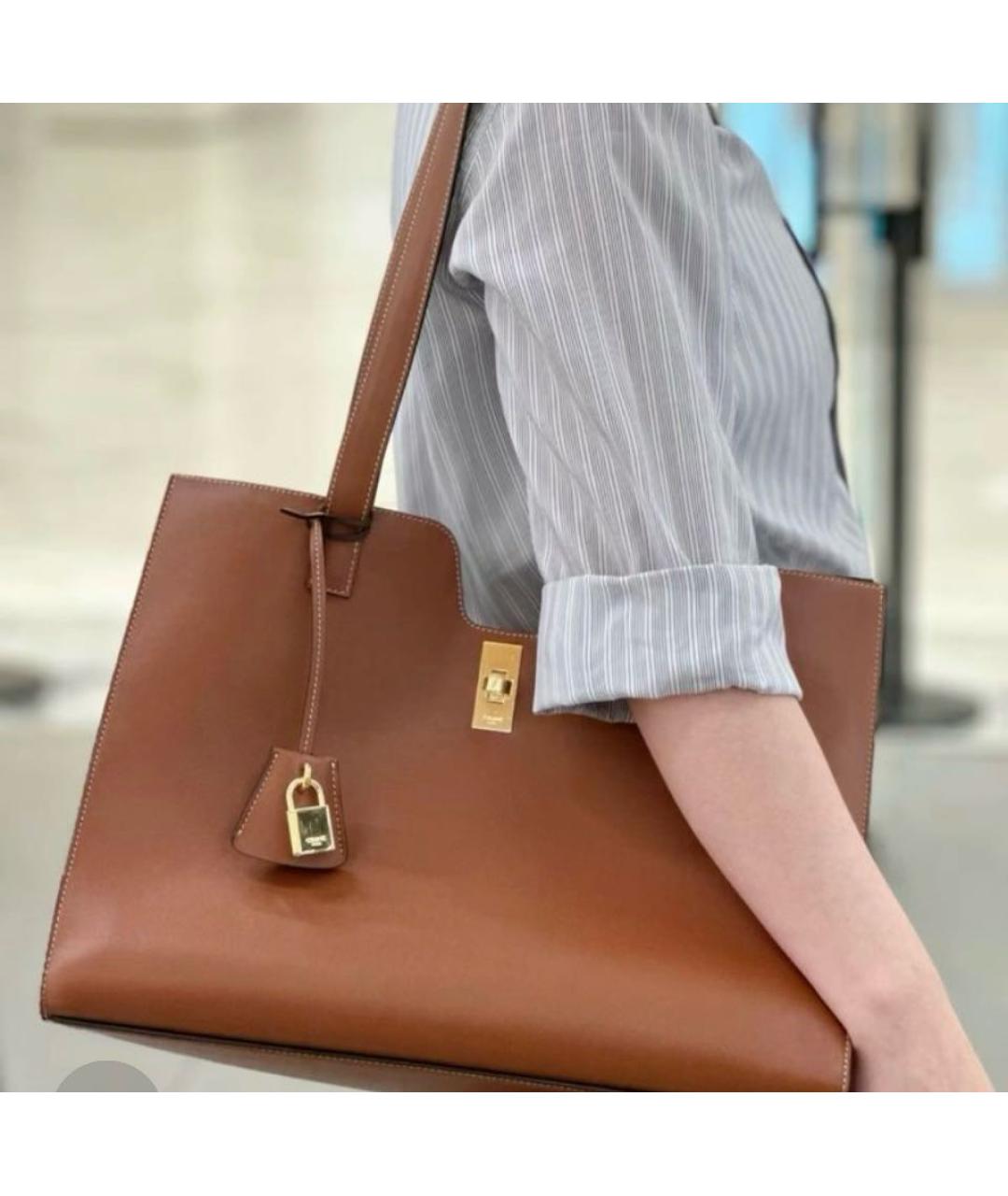 CELINE Коричневая кожаная сумка тоут, фото 8