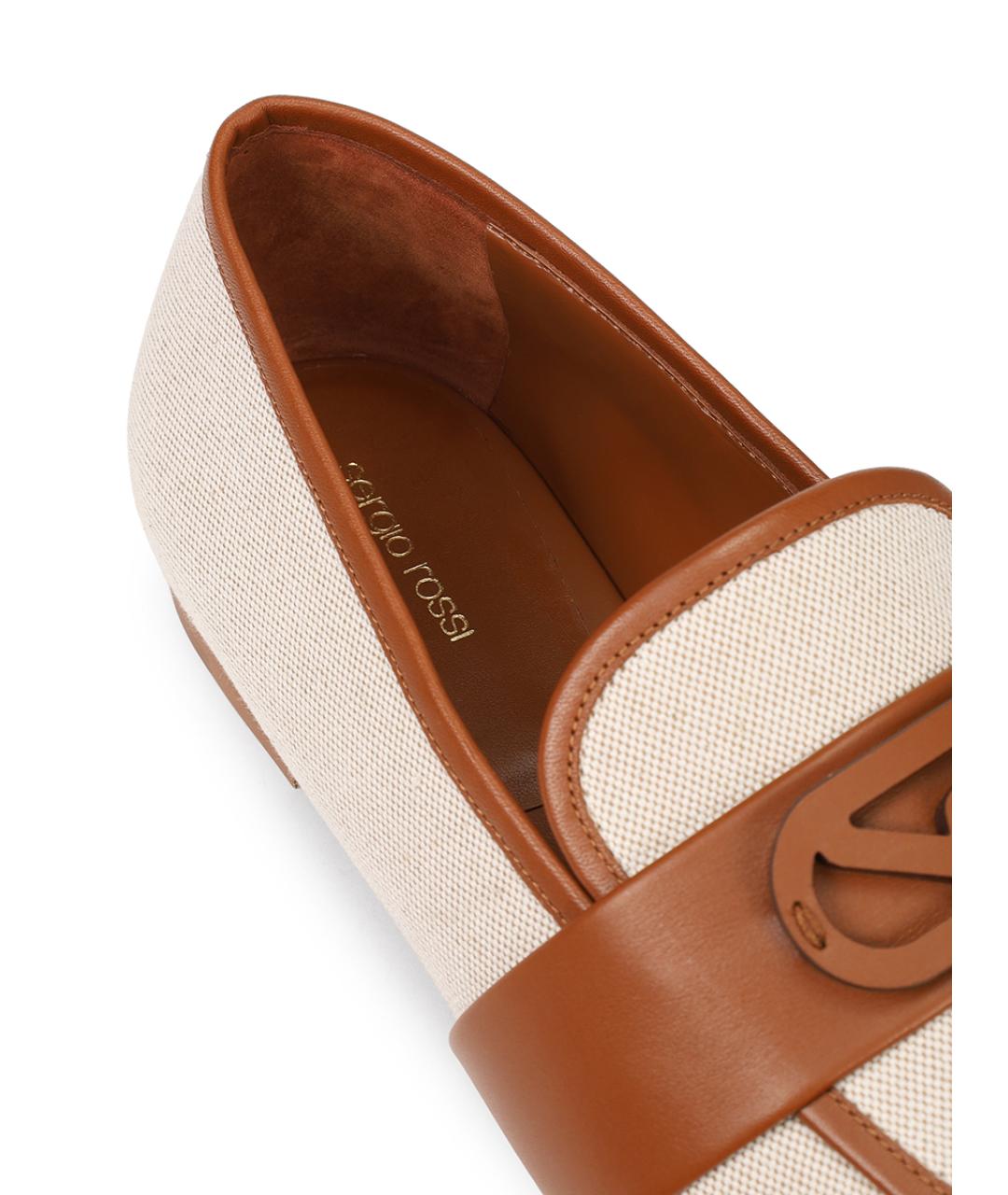 SERGIO ROSSI Бежевые текстильные лоферы, фото 6