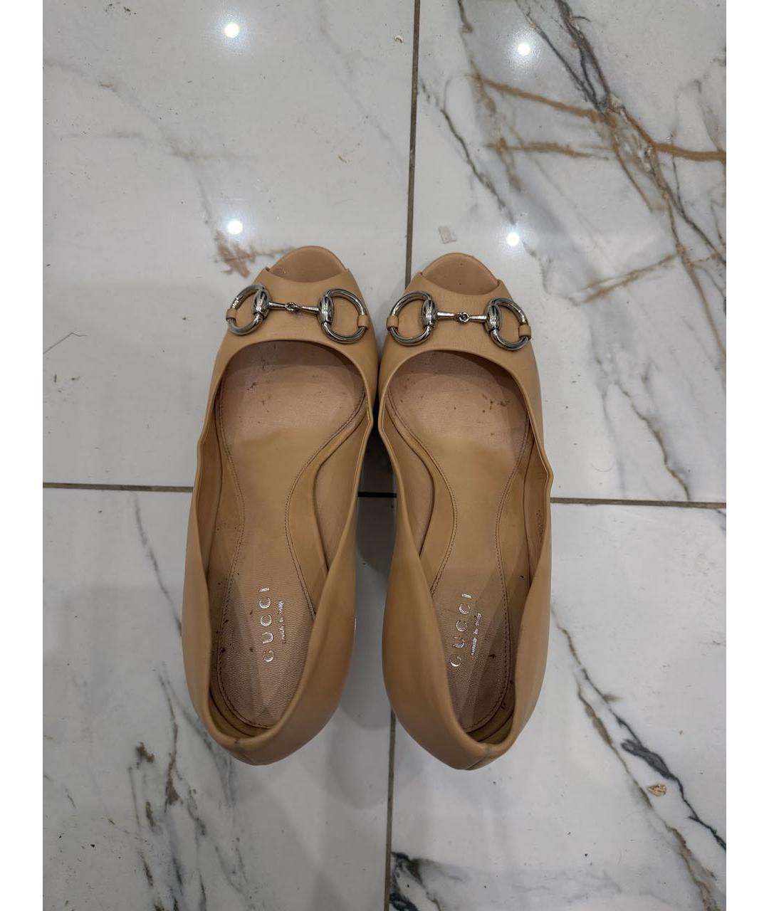 GUCCI Бежевые кожаные туфли, фото 3