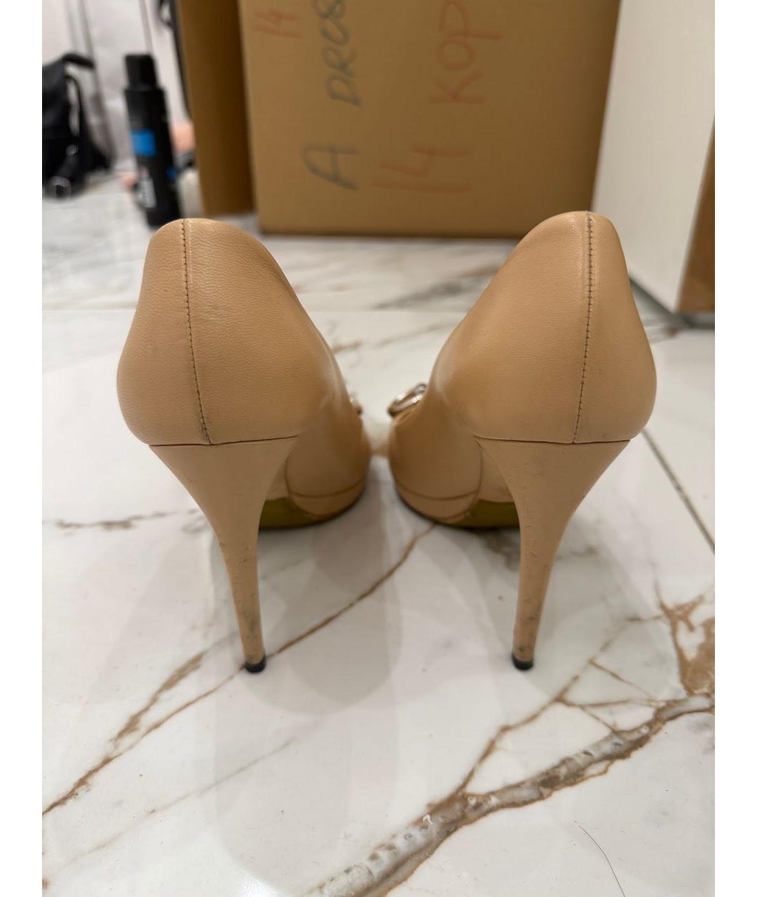 GUCCI Бежевые кожаные туфли, фото 4