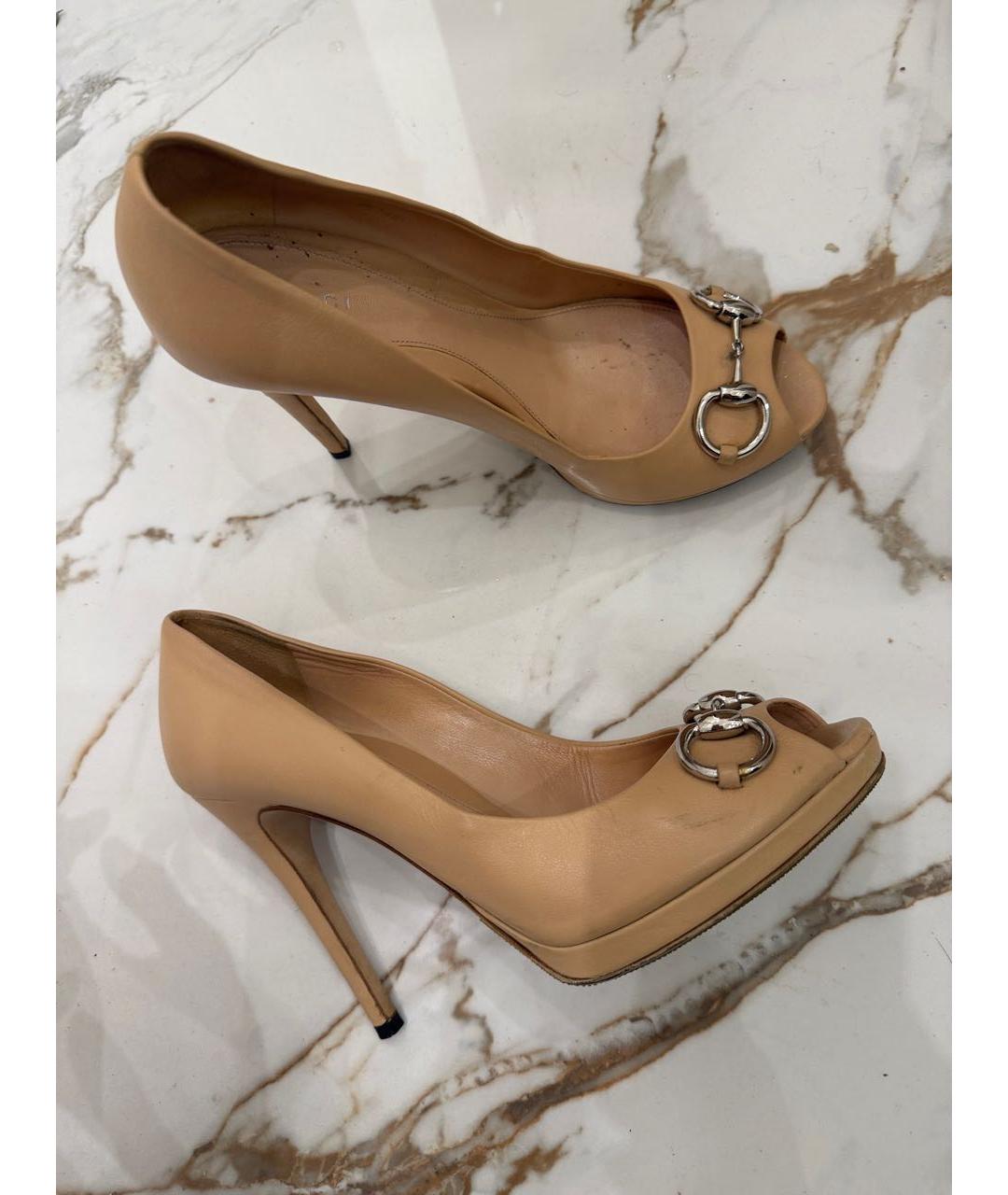 GUCCI Бежевые кожаные туфли, фото 8