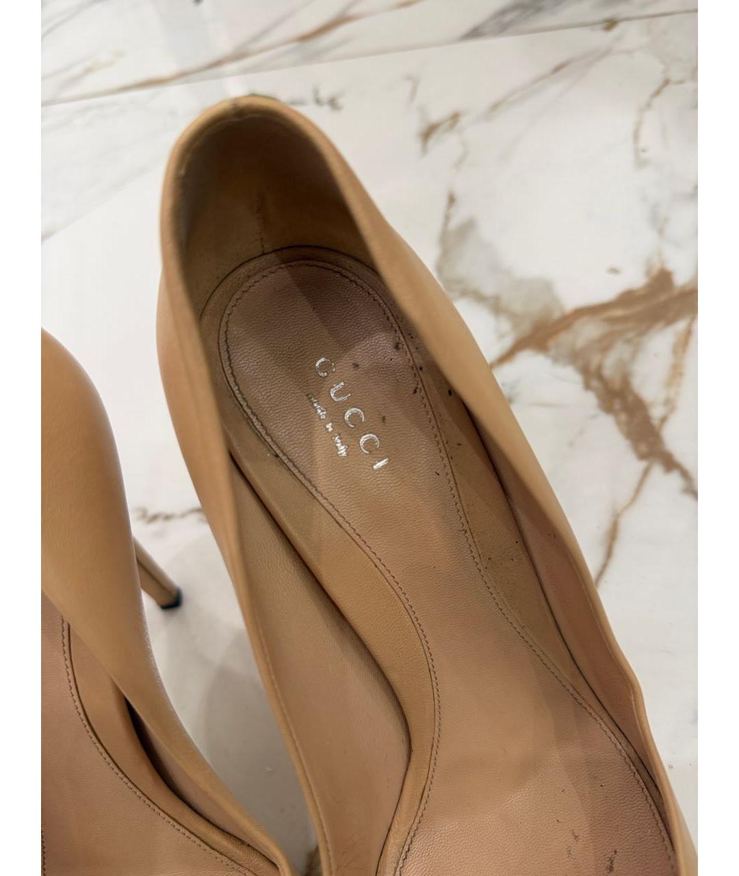 GUCCI Бежевые кожаные туфли, фото 7