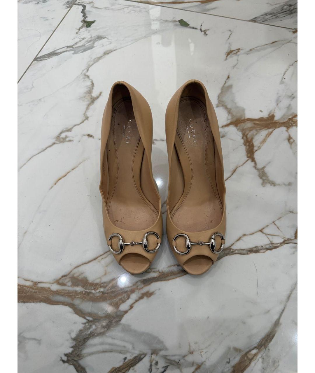 GUCCI Бежевые кожаные туфли, фото 2