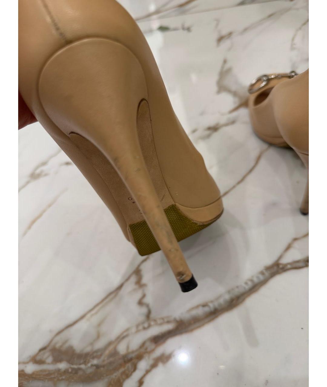 GUCCI Бежевые кожаные туфли, фото 6