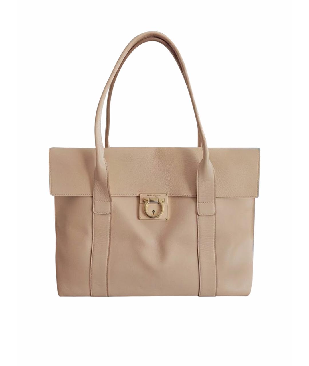 FERRAGAMO Бежевая кожаная сумка тоут, фото 1