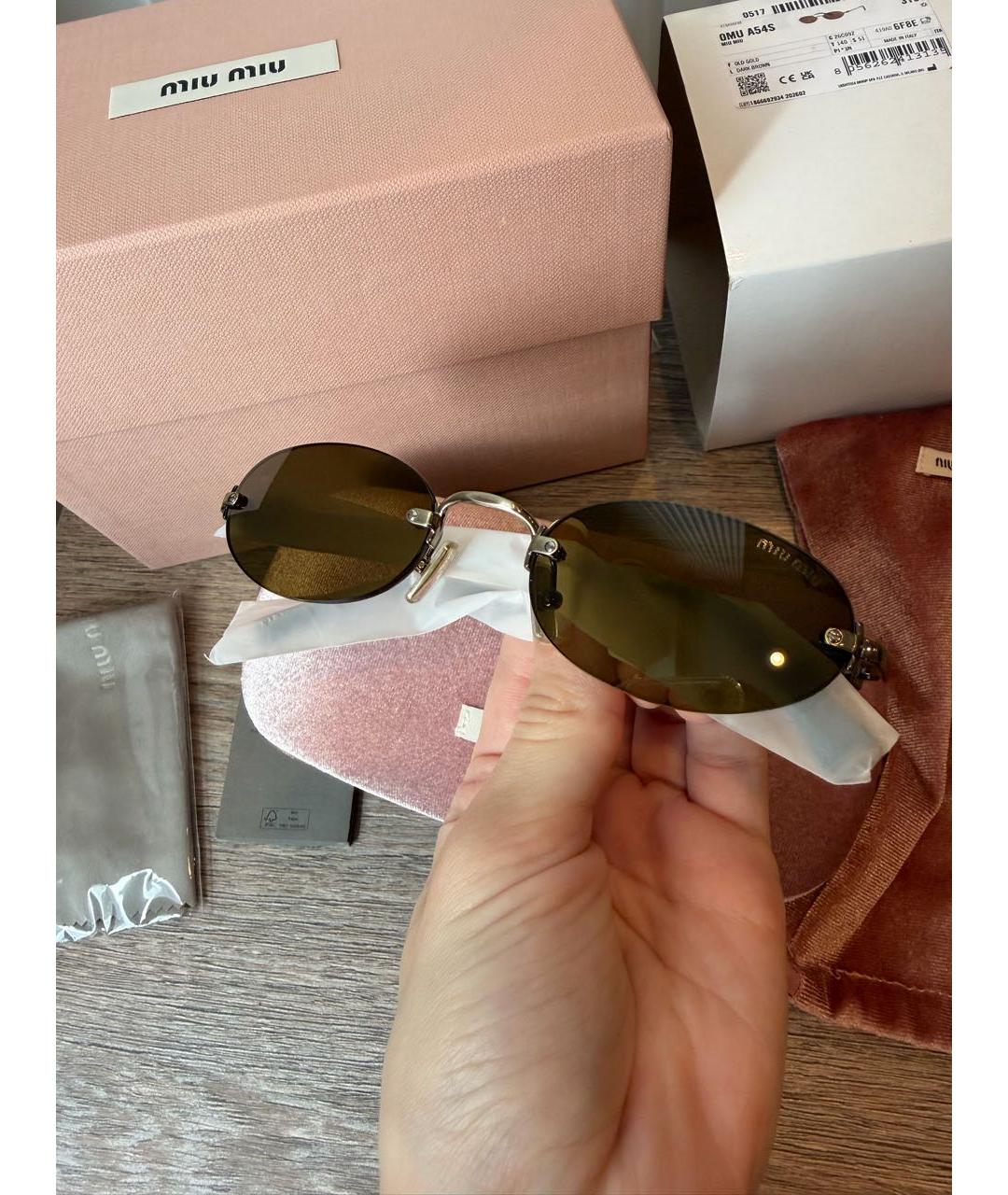 MIU MIU Коричневые металлические солнцезащитные очки, фото 3