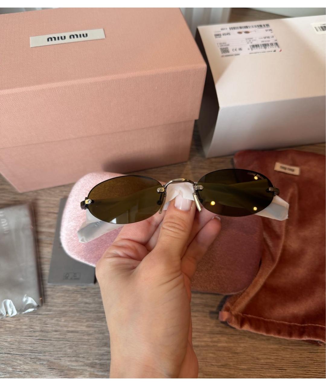 MIU MIU Коричневые металлические солнцезащитные очки, фото 2
