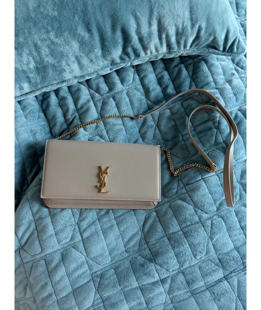 SAINT LAURENT Бежевый кожаный кошелек, фото 5