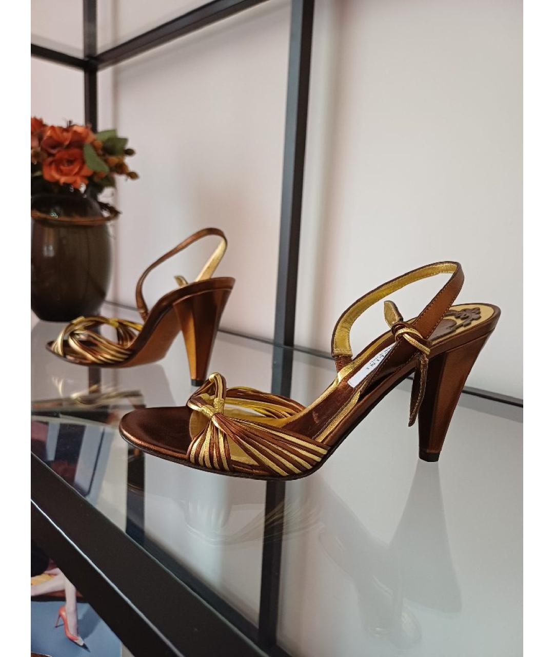 POLLINI Золотые кожаные босоножки, фото 2