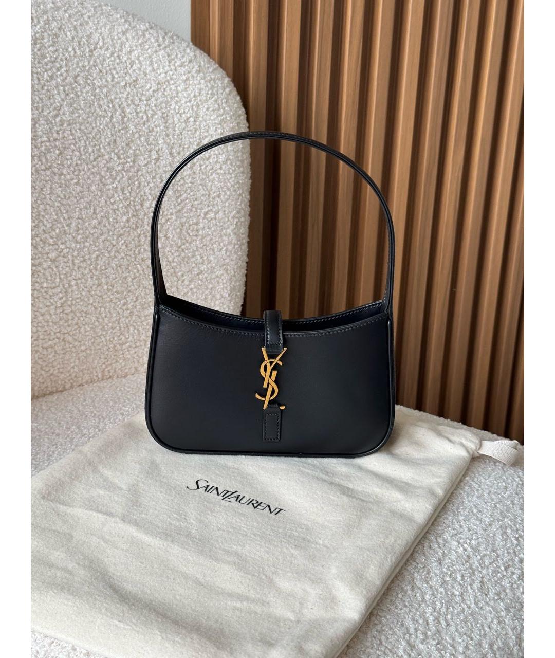 SAINT LAURENT Черная кожаная сумка с короткими ручками, фото 6