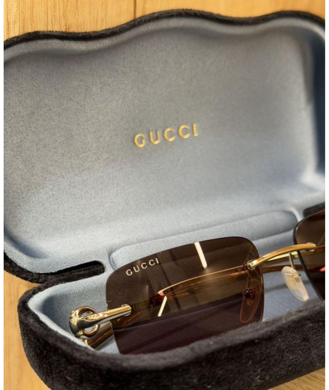 GUCCI Коричневые металлические солнцезащитные очки, фото 7