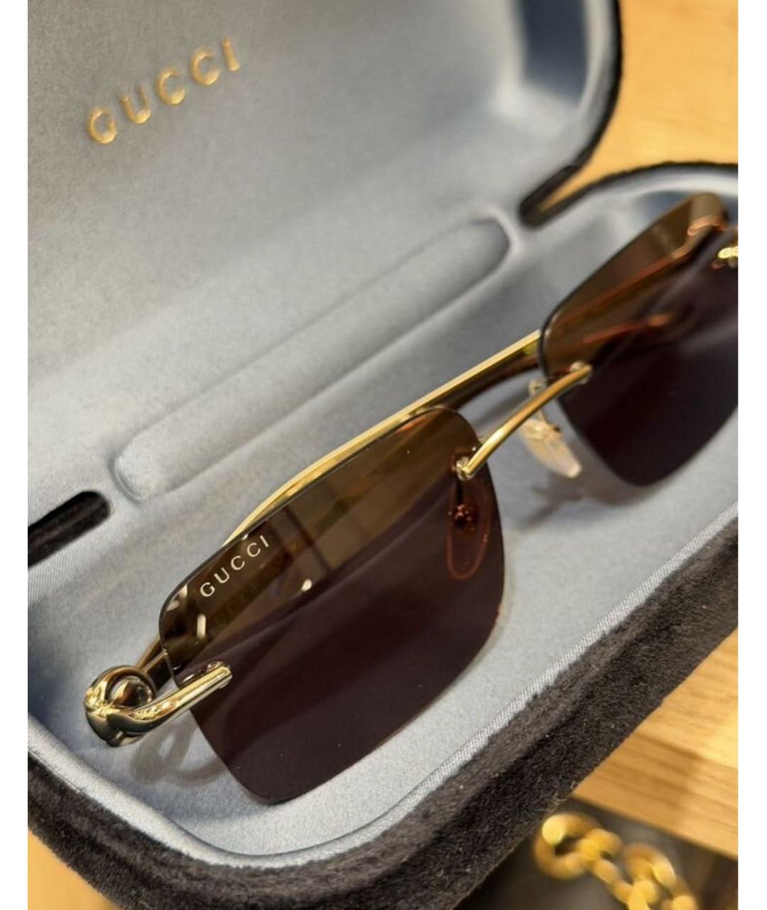 GUCCI Коричневые металлические солнцезащитные очки, фото 2