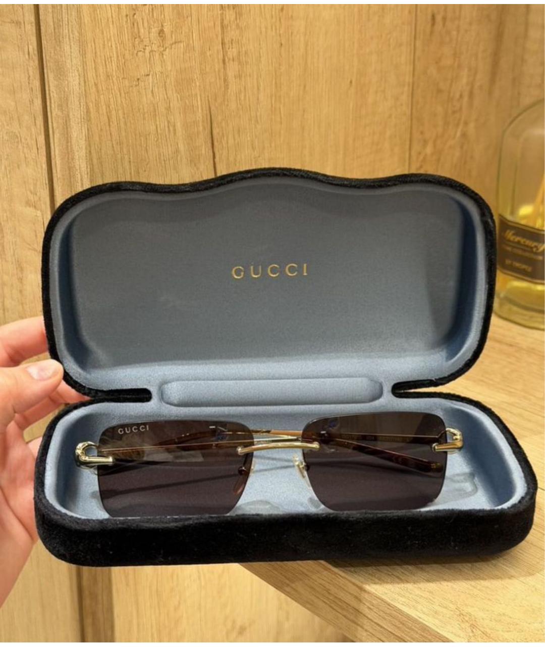 GUCCI Коричневые металлические солнцезащитные очки, фото 8