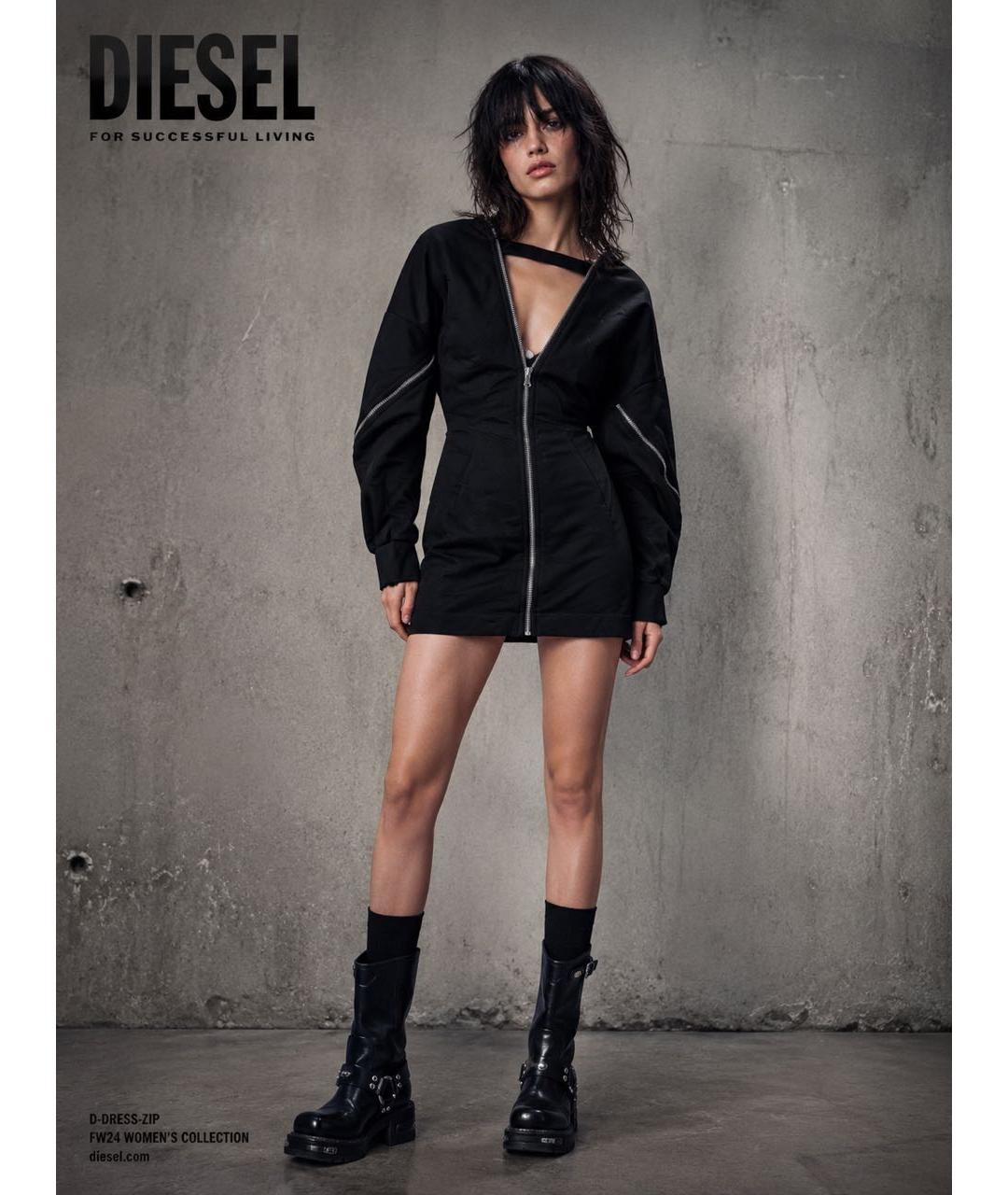 DIESEL BLACK GOLD Черное хлопковое повседневное платье, фото 2
