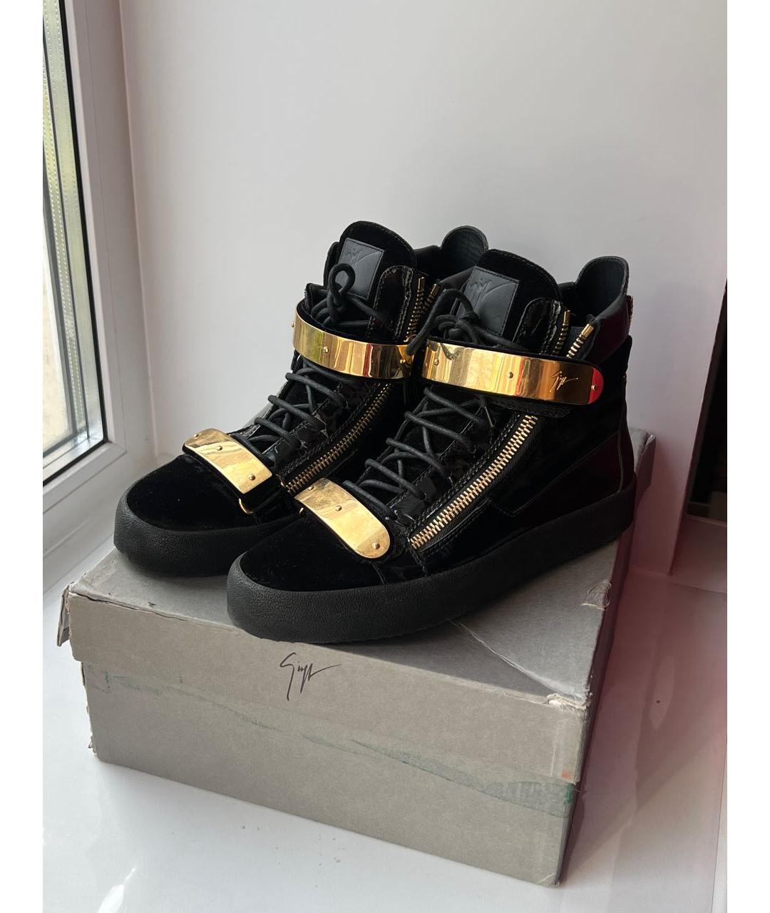 GIUSEPPE ZANOTTI DESIGN Черные высокие кроссовки / кеды из лакированной кожи, фото 5