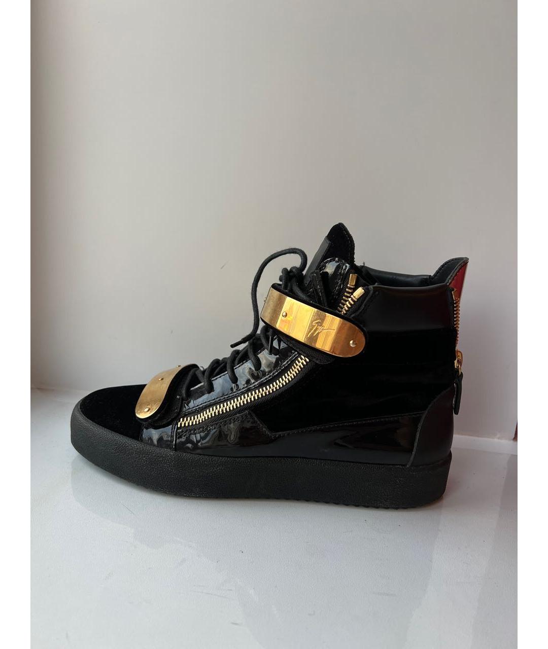 GIUSEPPE ZANOTTI DESIGN Черные высокие кроссовки / кеды из лакированной кожи, фото 8