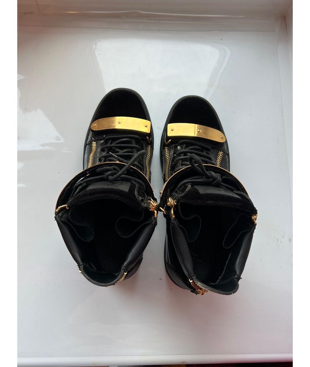 GIUSEPPE ZANOTTI DESIGN Черные высокие кроссовки / кеды из лакированной кожи, фото 3