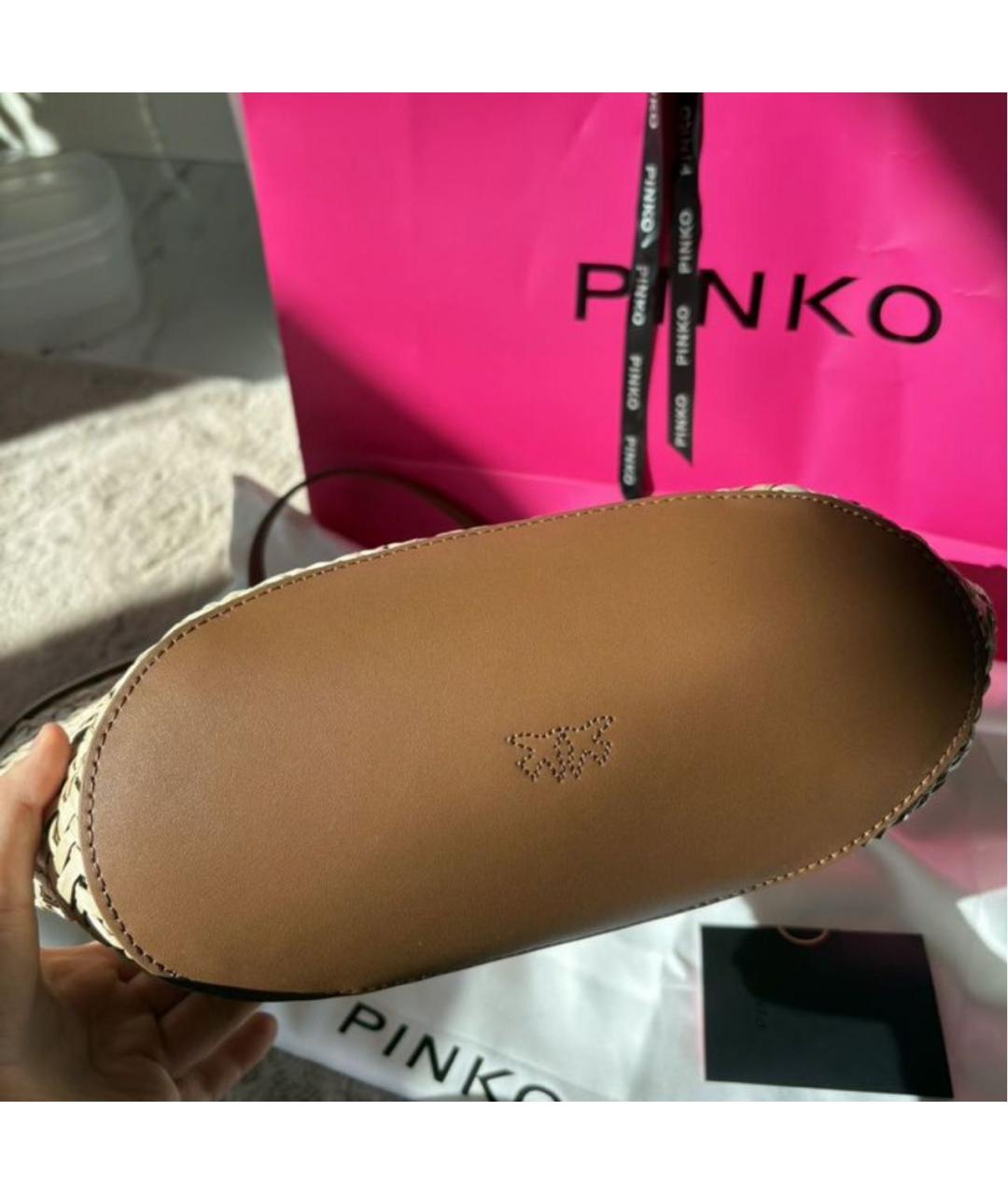 PINKO Бежевая плетеная пляжная сумка, фото 3