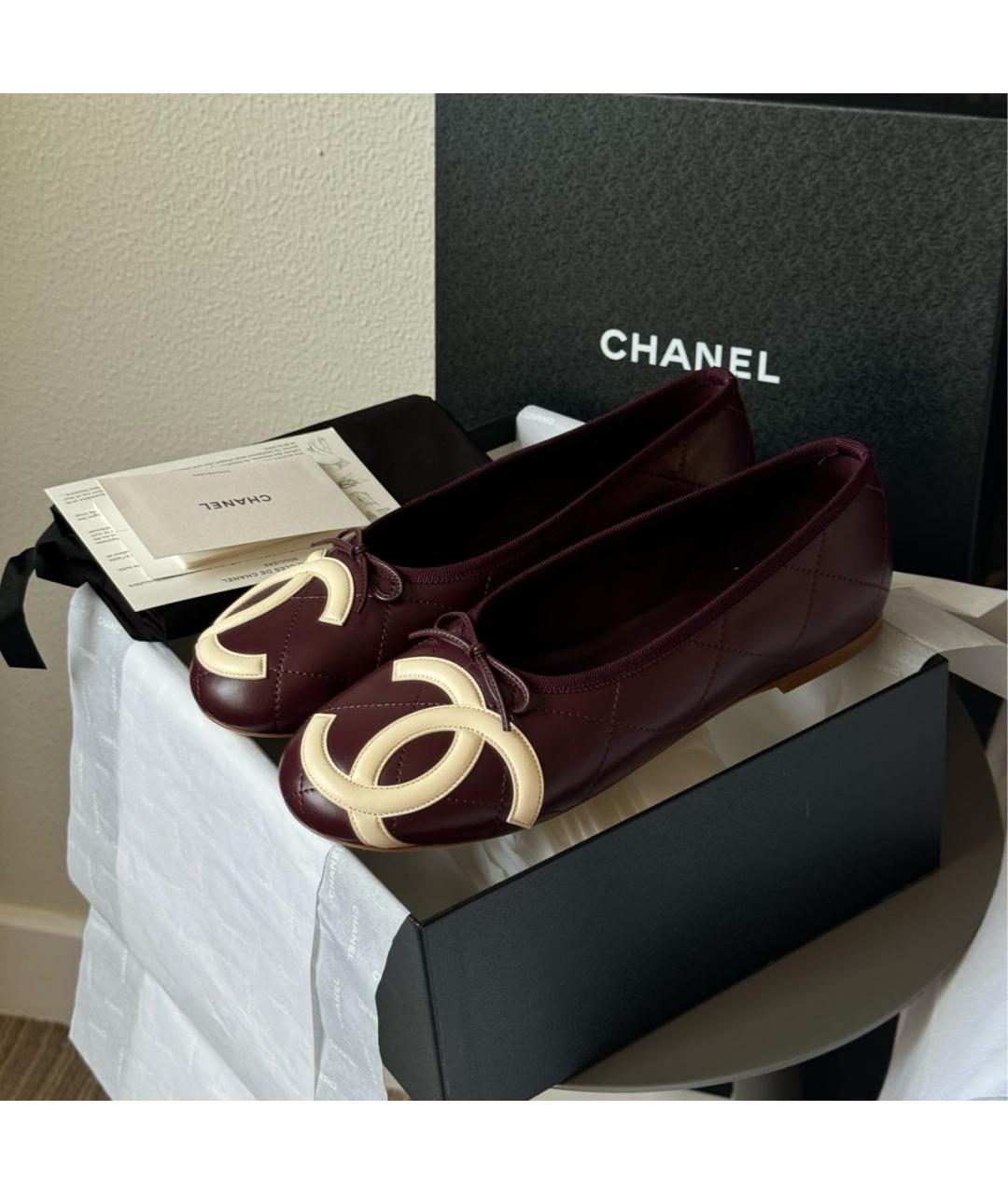 CHANEL Бордовые кожаные балетки, фото 4