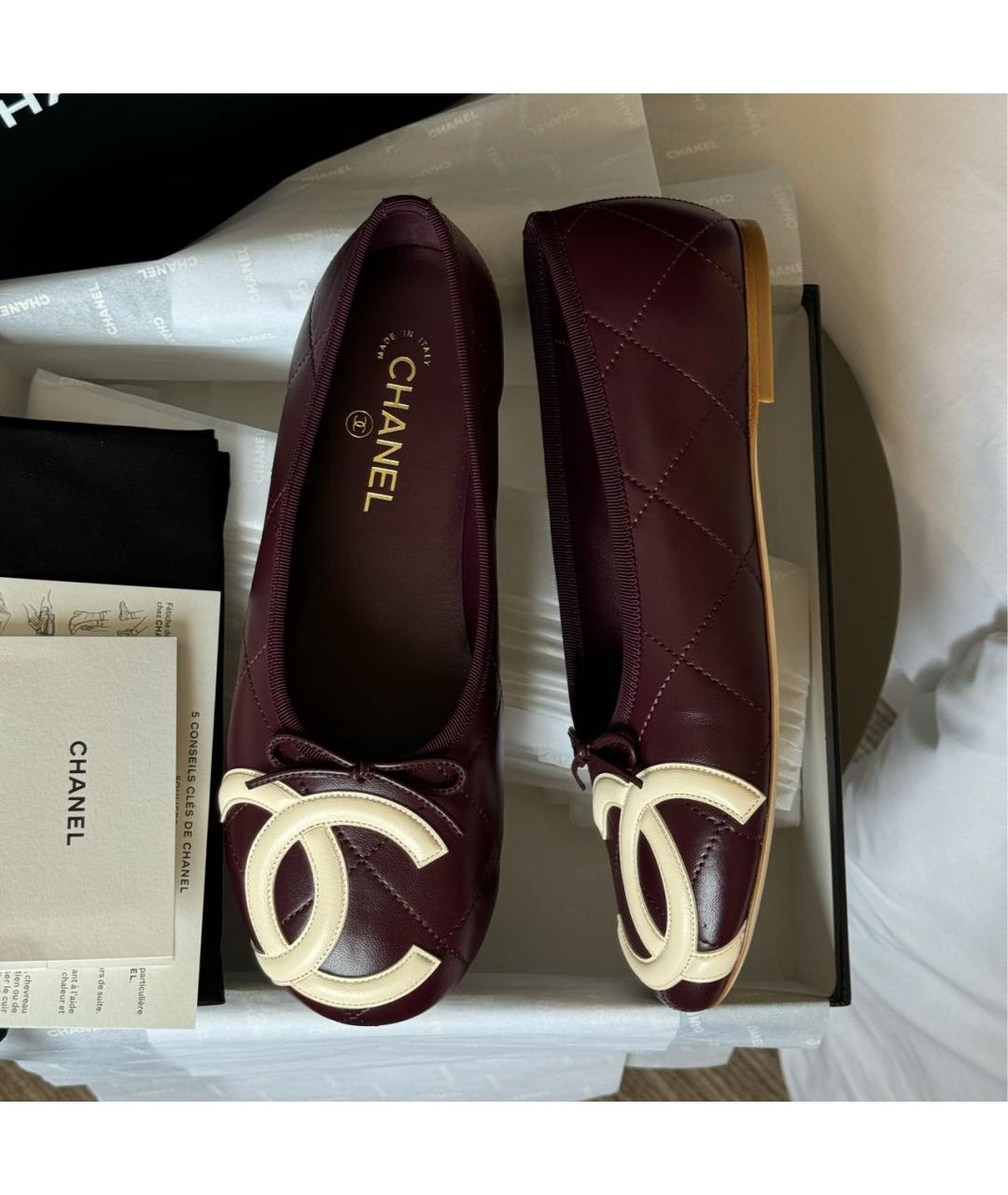 CHANEL Бордовые кожаные балетки, фото 5