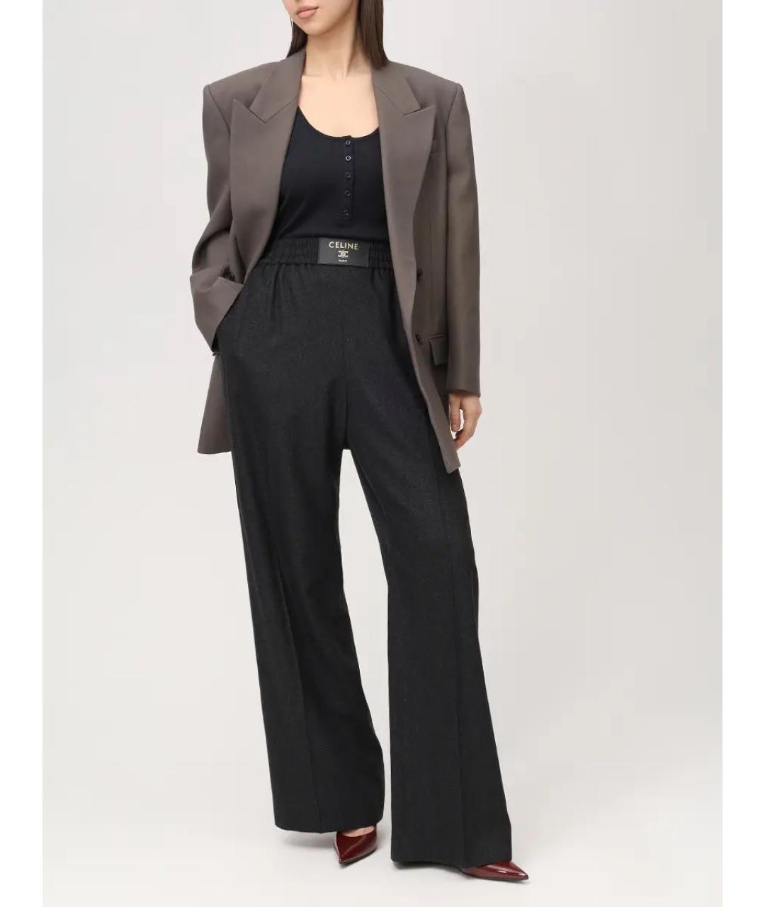 CELINE Черные кашемировые прямые брюки, фото 3