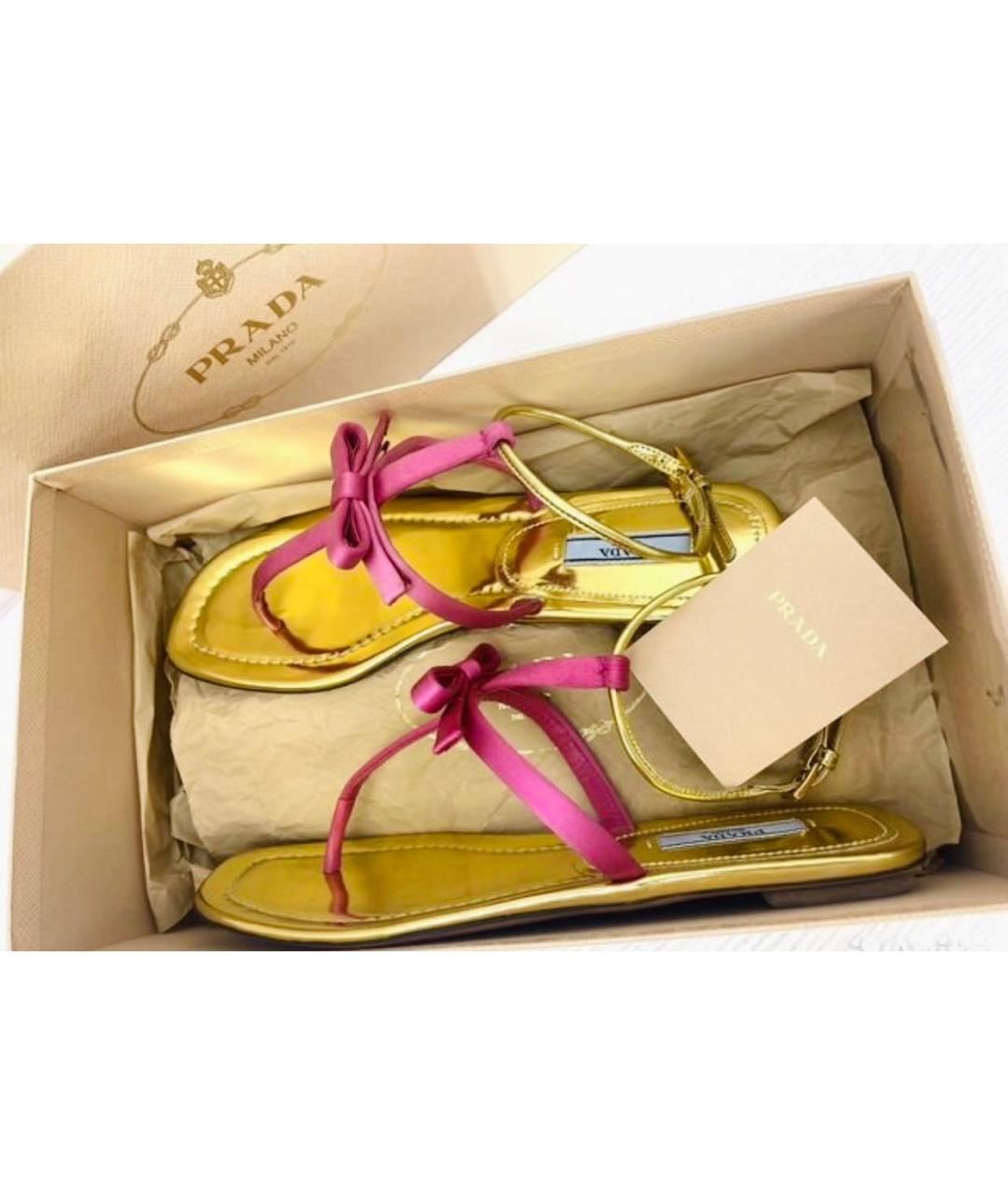 PRADA Золотые текстильные босоножки, фото 5