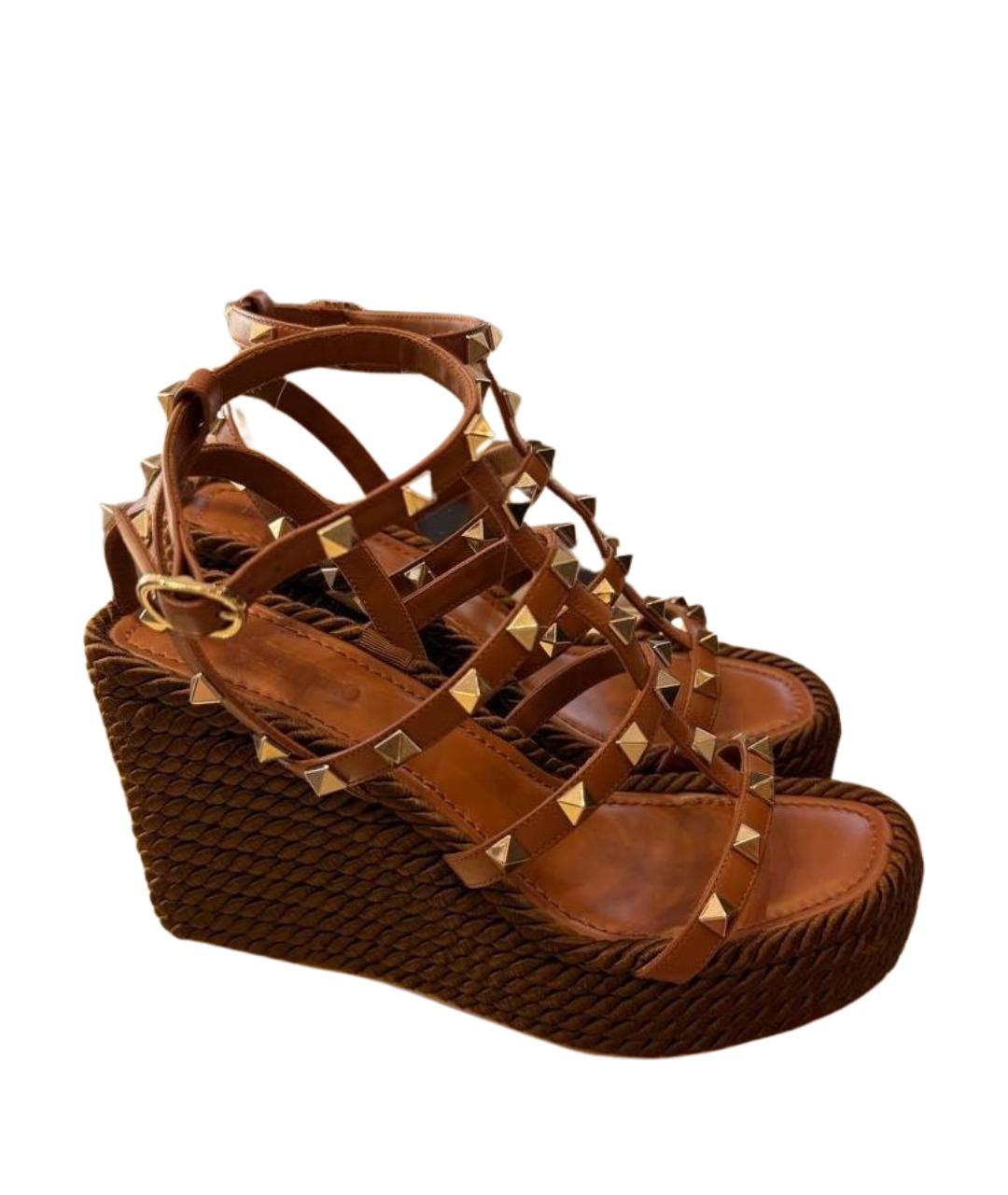 VALENTINO Коричневые кожаные босоножки, фото 1