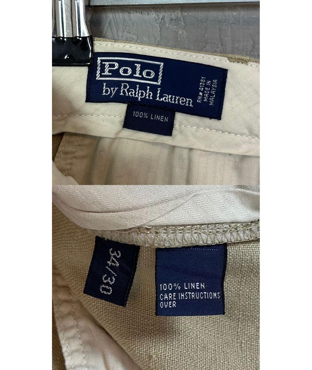 POLO RALPH LAUREN Бежевые льняные повседневные брюки, фото 6